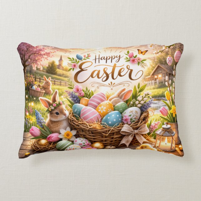 Radiant Sunrise Happy Easter Accent Pillow (Front)