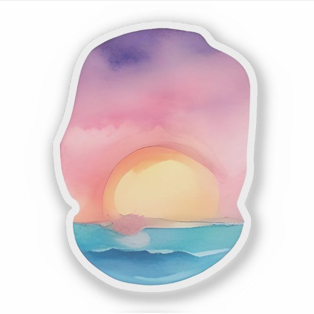 Radiant Sunset Over Ocean Waves Sticker (Front)