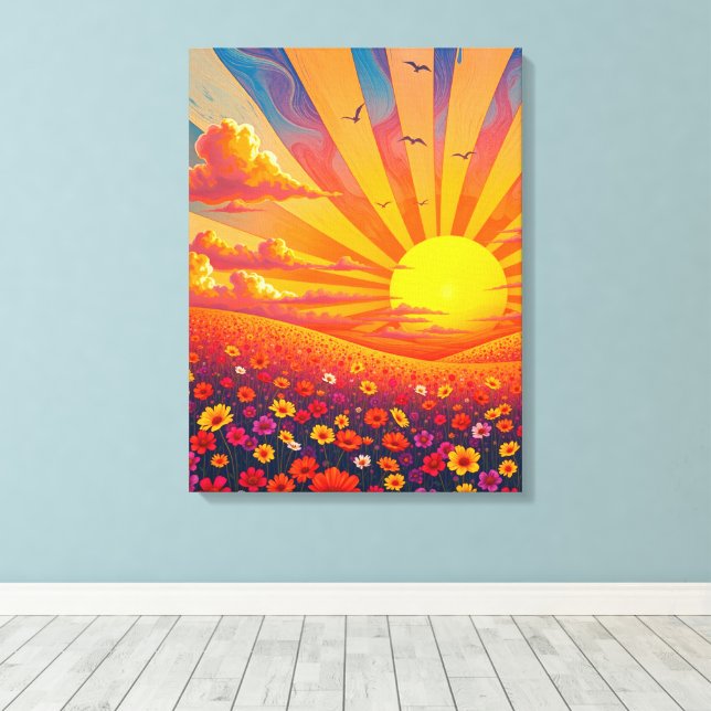 Radiant Sunset Over Whimsical Landscape  Canvas Print (Insitu(Wood Floor))