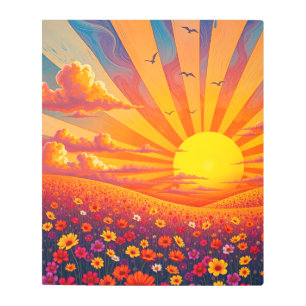Radiant Sunset Over Whimsical Landscape  Metal Print