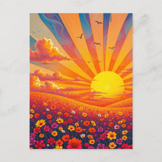 Radiant Sunset Over Whimsical Landscape Postcard