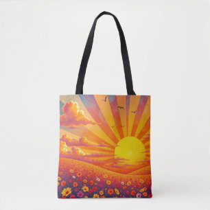 Radiant Sunset Over Whimsical Landscape Tote Bag