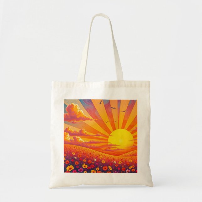 Radiant Sunset Over Whimsical Landscape  Tote Bag (Front)