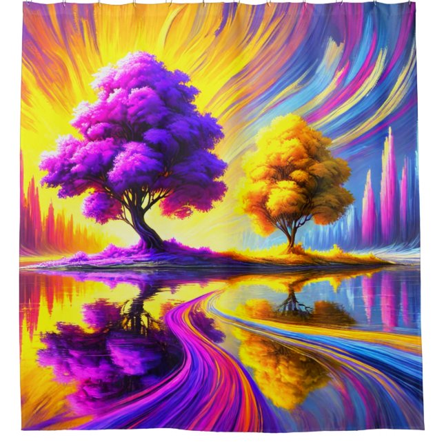 Radiant Surreal Tree Reflection Shower Curtain (Front)