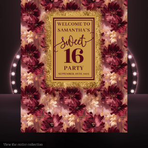 Radiant Sweet 16 Blush Burgundy Gold Backdrop
