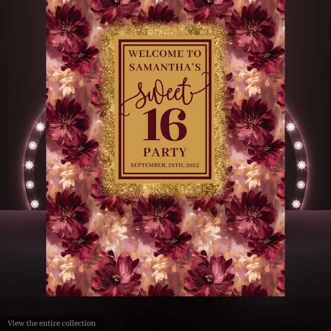 Radiant Sweet 16 Blush Burgundy Gold Backdrop (Radiant Sweet 16 Blush Burgundy Gold Backdrop)