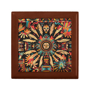 Radiant Teal "Aztec Dream" Golden Oak Keepsake Box