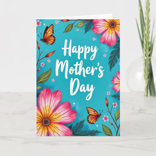Radiant Teal Mothers Day Art Card (Front)