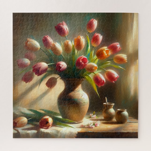 Radiant Tulips Arrange in a Vase Jigsaw Puzzle (Vertical)