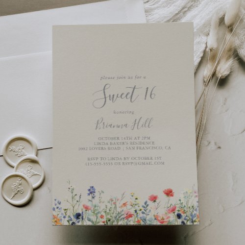 Radiant Wildflower Sweet 16 Birthday Party Invitation