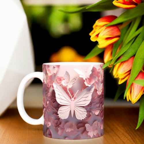 Radiant Wings Pink 3D Butterfly Coffee Mug Marvel
