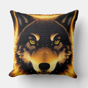 Radiant Wolf Face Illuminated by Golden Light Throw Pillow