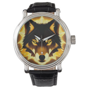 Radiant Wolf Face Illuminated by Golden Light Watch