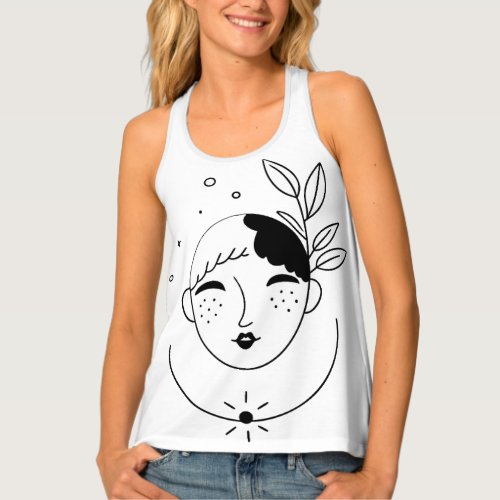 Radiant Woman with Sun and Leaf Tank Top