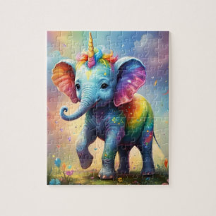 Radiant Wonders: The Rainbow Baby Unicorn Elephant Jigsaw Puzzle