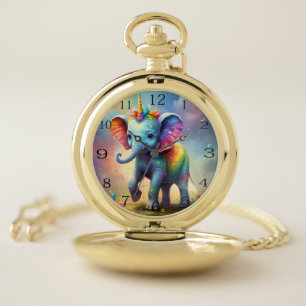 Radiant Wonders: The Rainbow Baby Unicorn Elephant Pocket Watch