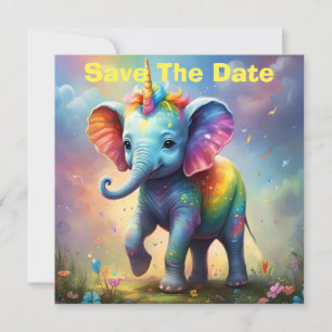 Radiant Wonders: The Rainbow Baby Unicorn Elephant Save The Date