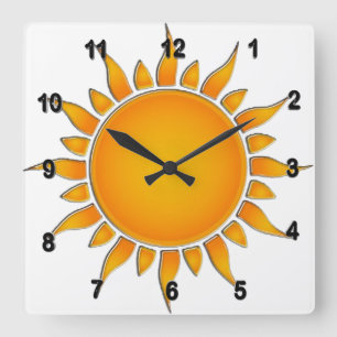 Radiant Yellow and Orange Summer Sun Square Wall Clock