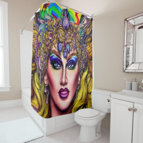 Radiantly Rainbow_Themed Art Piece Drag Queen Shower Curtain
