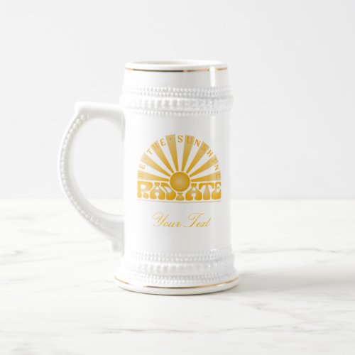 RADIATE Be The Sunshine Vintage Retro Gold Graphic Beer Stein