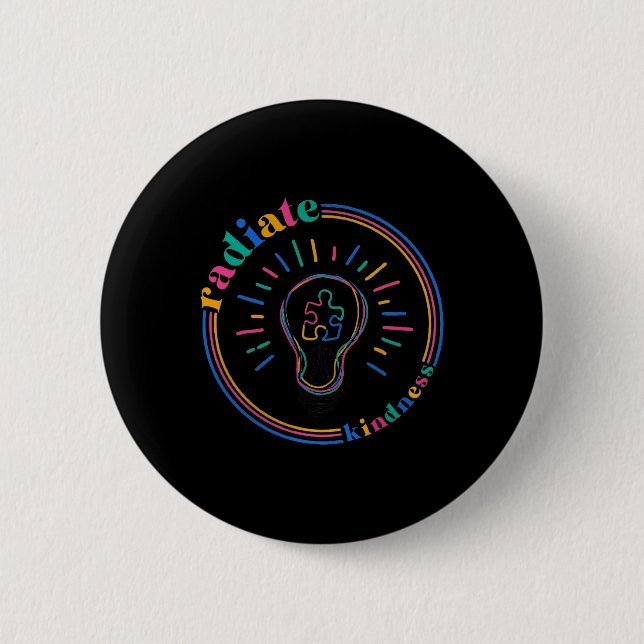 Radiate Kindness Retro Light Bulb Puzzle Autism Aw Button (Front)