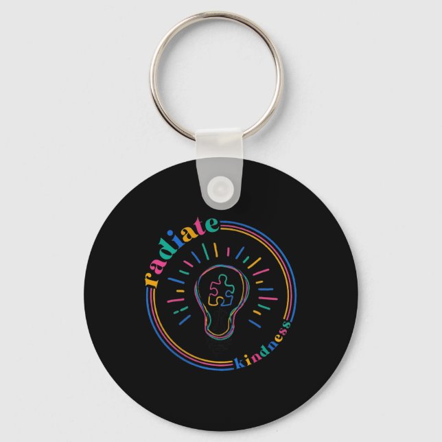 Radiate Kindness Retro Light Bulb Puzzle Autism Aw Keychain (Front)