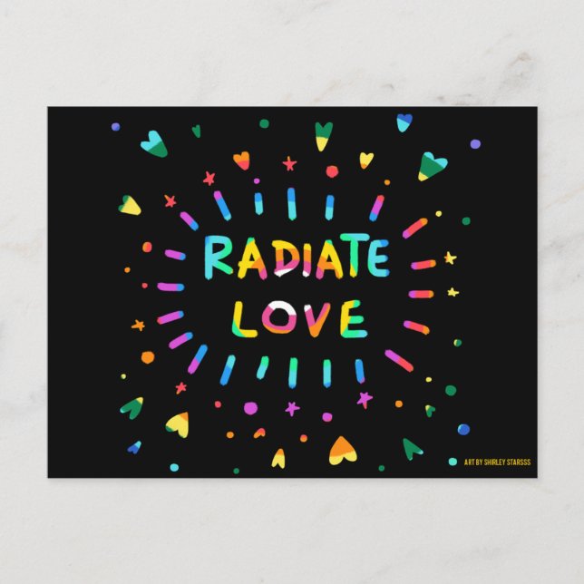 Radiate Love Colorful Painting Black Postcard (Front)