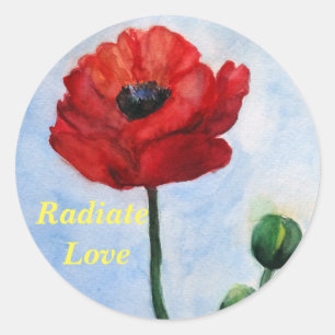 Radiate Love Floral Watercolor Sticker, Glossy Classic Round Sticker