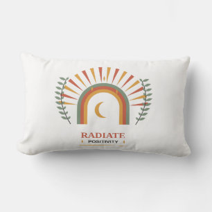 Radiate Positivity Boho Celestial Sun Moon Botanic Lumbar Pillow