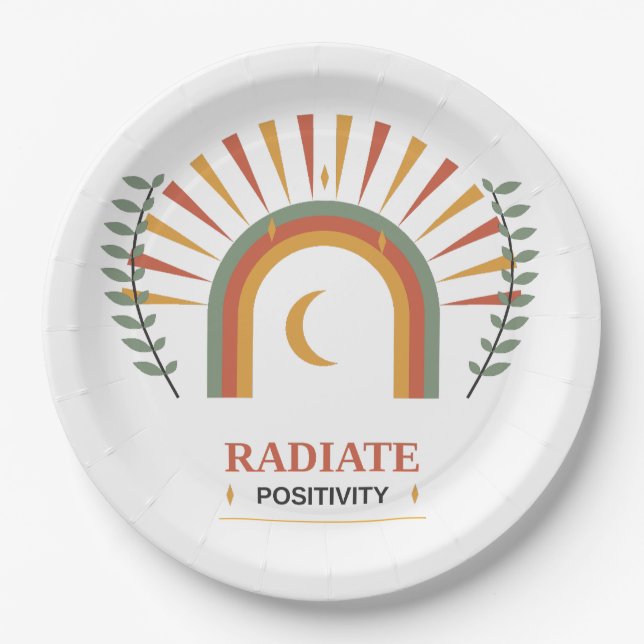 Radiate Positivity Boho Celestial Sun Moon Botanic Paper Plates (Front)