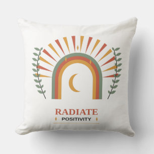 Radiate Positivity Boho Celestial Sun Moon Botanic Throw Pillow