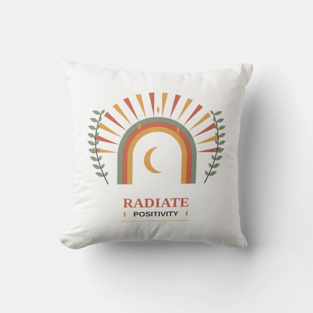 Radiate Positivity Boho Celestial Sun Moon Botanic Throw Pillow (Front)