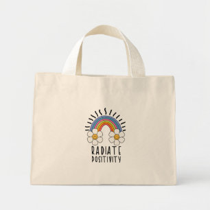 Radiate Positivity Colorful Rainbow and Flowers Mini Tote Bag