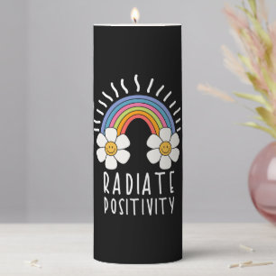 Radiate Positivity Colorful Rainbow and Flowers Pillar Candle