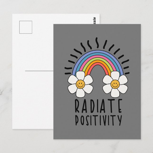 Radiate Positivity | Colorful Rainbow and Flowers Postcard (Front/Back)