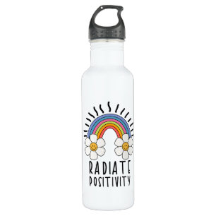 Radiate Positivity   Colorful Rainbow and Flowers Stainless Steel Water Bottle