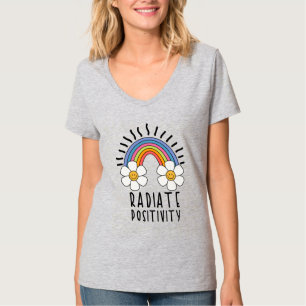 Radiate Positivity Colorful Rainbow and Flowers T-Shirt