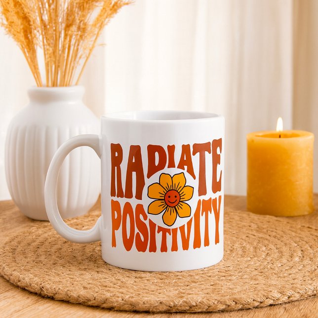 Radiate Positivity Retro Flower Smiley Coffee Mug (Creator Uploaded)