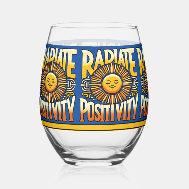 Radiate Positivity Smiling Sun Stemless Wine Glass (Front)