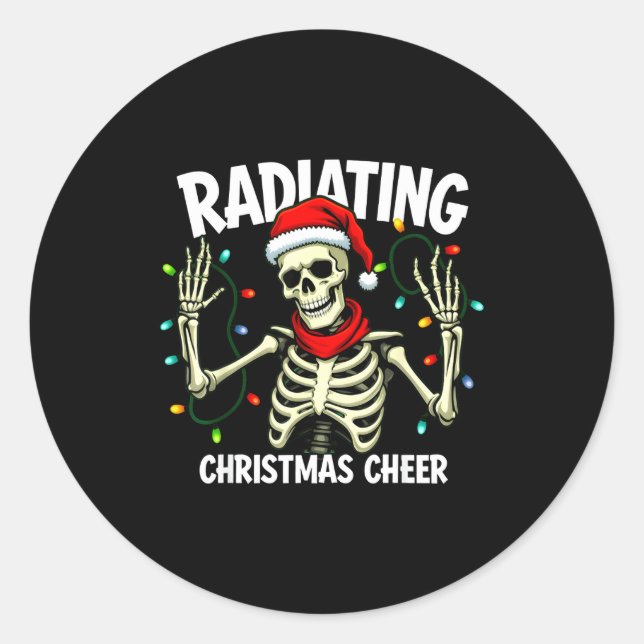 Radiating Christmas Cheer Skeleton Christmas Light Classic Round Sticker (Front)