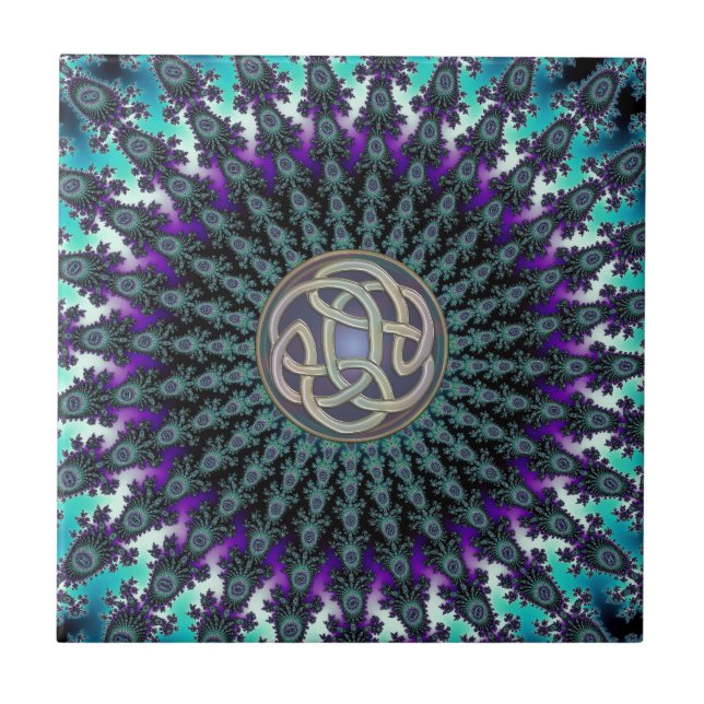 Radiating Fractal Mandala Grunge Celtic Knot Tile (Front)
