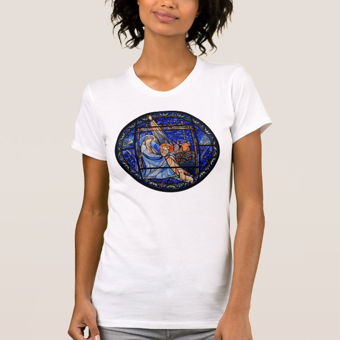 Radiating Nativity Stained Glass Blue Tshirts