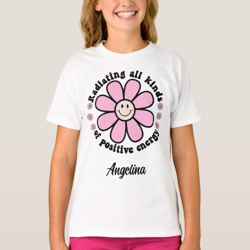 Radiating Positive Energy Happy Pink Flower T_Shirt