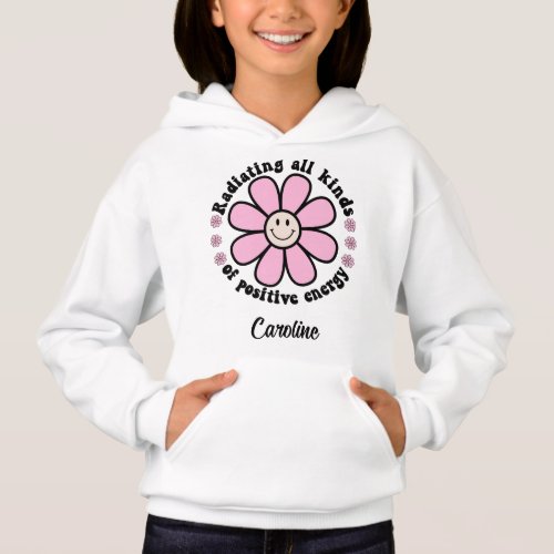 Radiating Positive Energy Pink Happy Flower  Hoodie