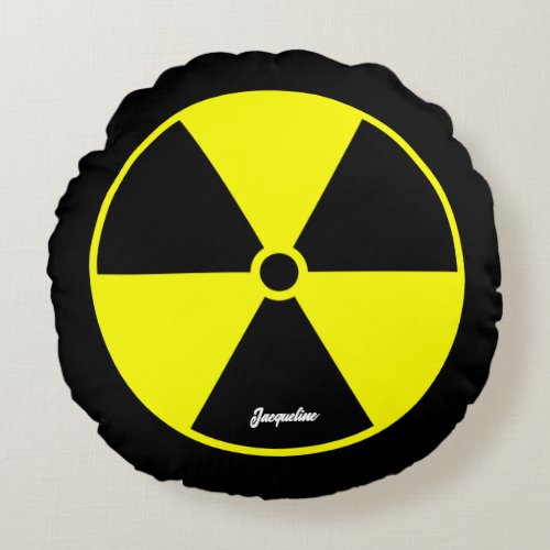 Radiation Symbol on Black Round Pillow