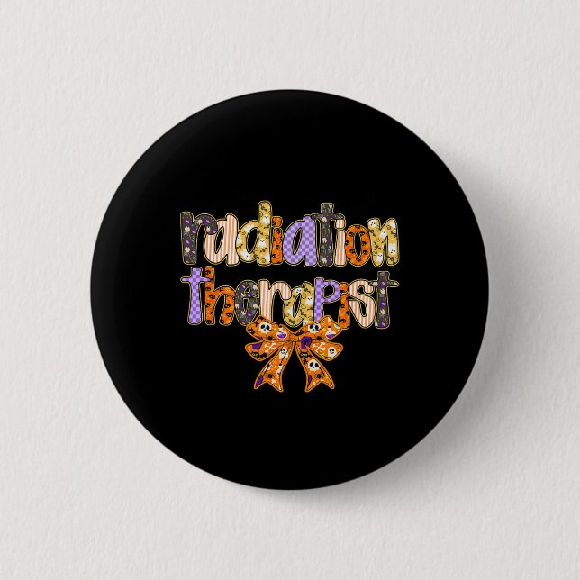 Radiation Therapist Halloween Coquette Pumpkin Rad Button (Front)