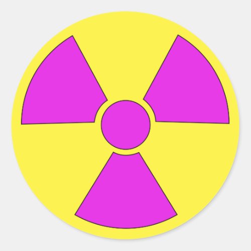 Radiation warning sign magenta and yellow classic round sticker