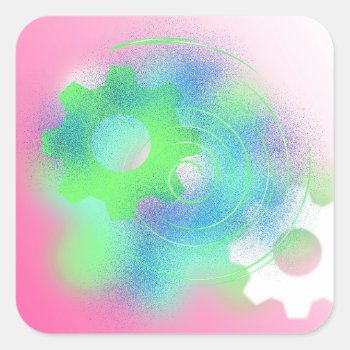 Radical Cog Abstract Square Sticker by seashell2 at Zazzle