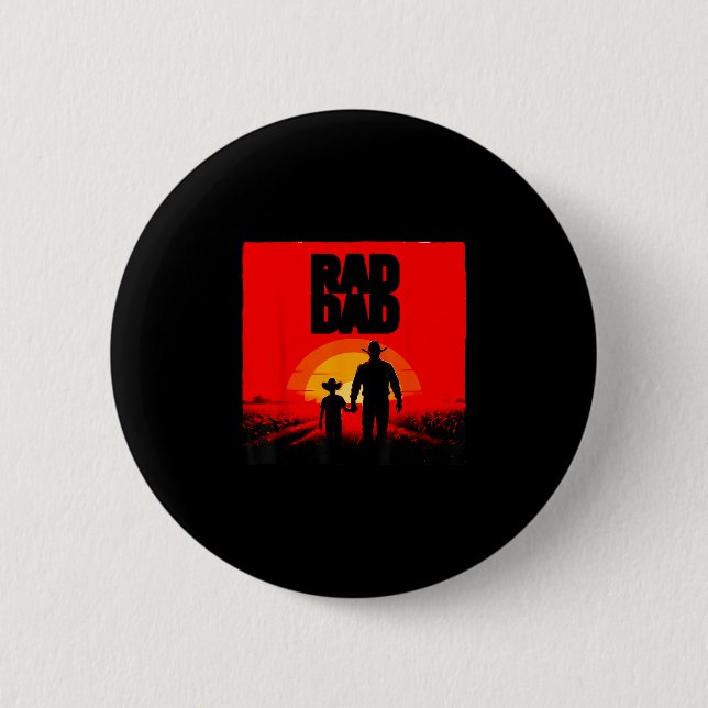 Radical dad father and son farmer western sunset  button (Front)