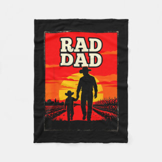 Radical dad father and son farmer western sunset fleece blanket